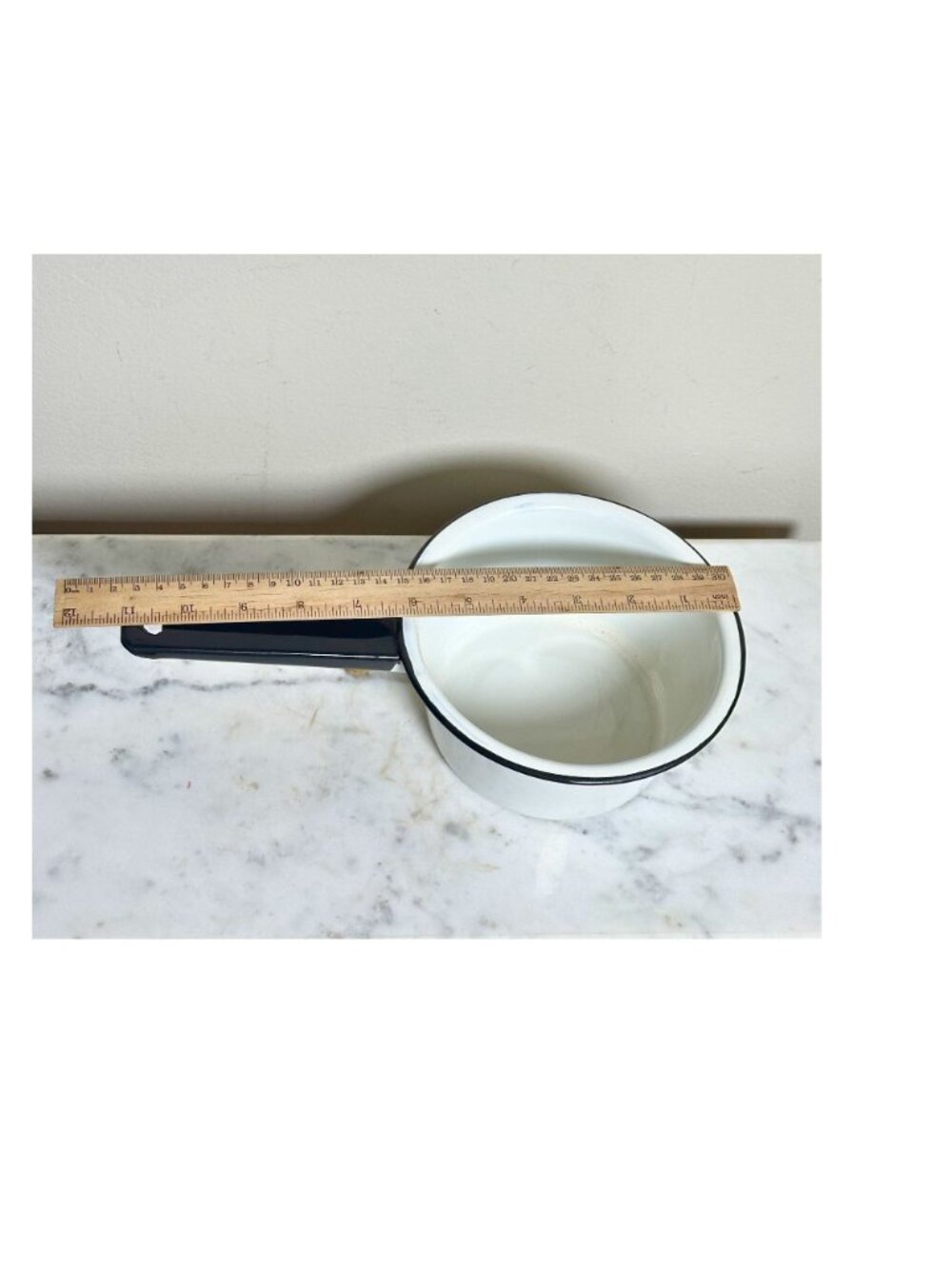 Vintage White Enamelware Saucepan Set of 4 | Black Trim Nesting Pots | Farmhouse - Picture 7 of 8